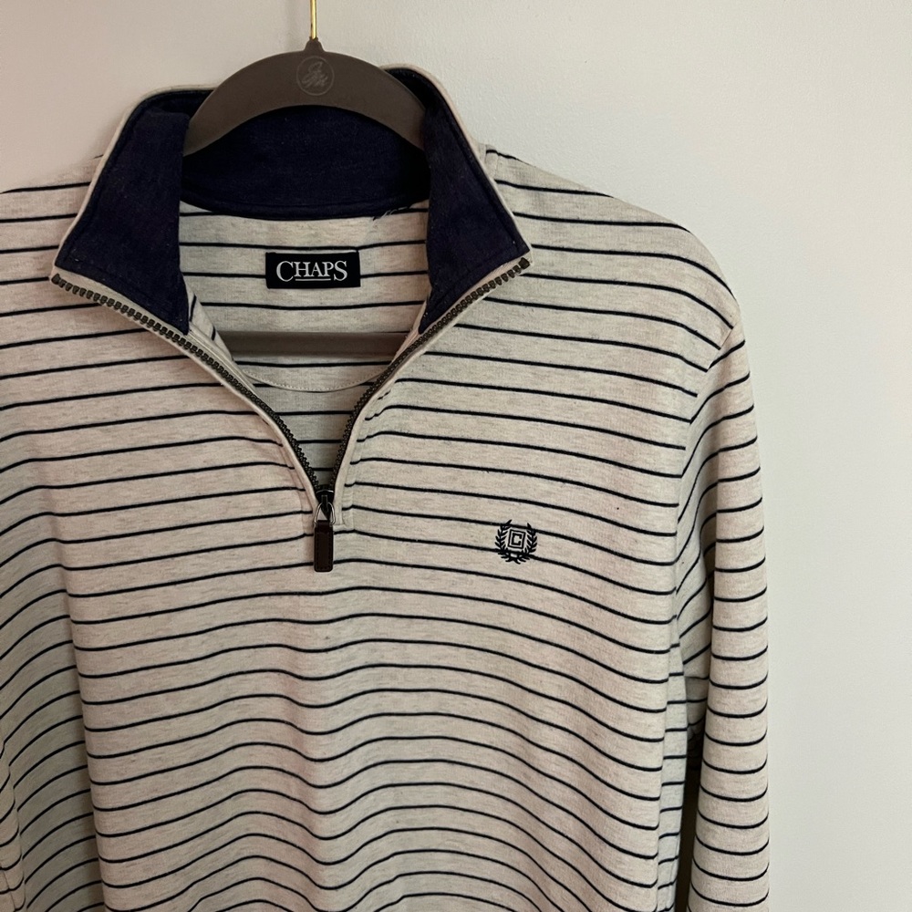 Chaps quarter zip - oatmeal navy stripe